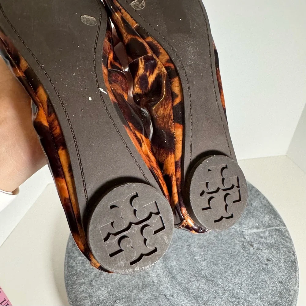Tory Burch Eddie Leopard Print Patent Leather Ballet Flats 6.5